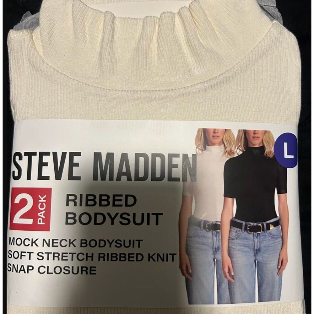 Steve Madden Ribbed Bodysuit Mock Neck Snap Closure
